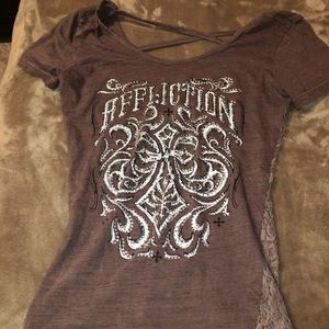 Brown lace and rhinestone top